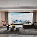 Modern Luxury Living Dining Room Interior With Sofa Coffee Table And City View Window