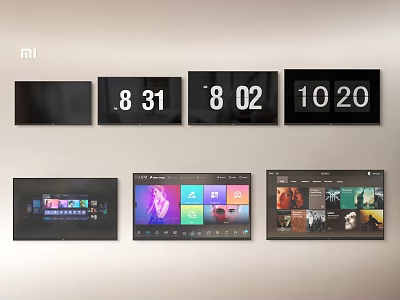 MI Multiple Wall Mounted TVs Featuring Time Display And Various Content Interfaces 3d model