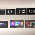 MI Multiple Wall Mounted TVs Featuring Time Display And Various Content Interfaces 3d model