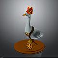 Cartoon Goose In Red Hat Yellow Accents Brown Belt On Orange Base With Treasure Chest