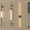 Modern Wall Lamps With Different Designs Black Frame And LED Light On Beige Wall
