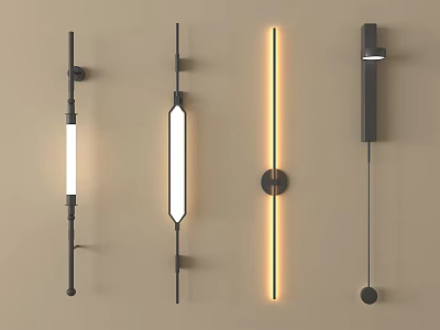 Modern Wall Lamps With Different Designs Black Frame And LED Light On Beige Wall 3d model