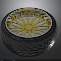 Stylish Car Parts With Gold Wheel Rim And High Performance Tire