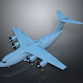 Light Blue Transport Aircraft Model With Four Propellers And Reflective Surface Design 3d model