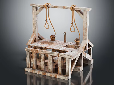 Antique Wooden Frame Structure With Hanging Ropes And Wooden Beam Platform Design 3d model