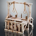 Antique Wooden Frame Structure With Hanging Ropes And Wooden Beam Platform Design