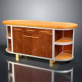 Elegant Modern Wooden Sideboard With Curved Top Gold Handles Open Shelves And Gold Legs