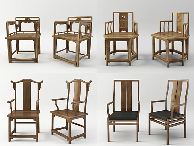 Classic Traditional Chinese Solid Wood Armchairs With Carved Backrest And Armrest 3d model