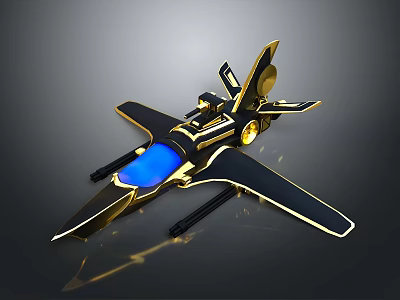 Cosmic Aerospace Craft Model With Black Gold Design And Blue Cockpit 3d model