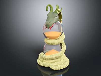 Snake Shaped Dragon Head Decorative Ornament Set With Hourglass Glass Globes Orange Sand Woven Base 3d model