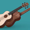 Two Wooden Ukuleles In Light And Dark Brown Lying On Teal Background