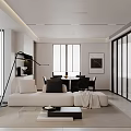 Modern Minimalist Living Dining Room Interior With White TV Wall And Coffee Table
