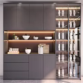Modern Wine Cabinet Interior With Glass Doors Wine Bottles Glassware Lighting Drawers And Cabinets