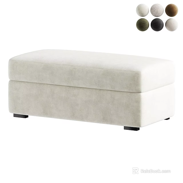 Beige Upholstered Storage Ottoman With Black Legs And Multiple Color Options 3d model 