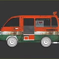 Orange and Green Car With Caribbean Dago Love Bye Sticker Black Roof Rack Open Door And Silver Wheels