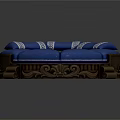 Traditional Circular Furniture With Blue Cushions And White Patterned Pillows On Dark Wooden Base