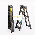 Vintage Worn Finish Step Ladder And Straight Ladder With Shelves For Home Use