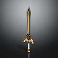 Decorative Fantasy Sword With Golden Blade Blue Gemstone Golden Hilt Guard And White Base