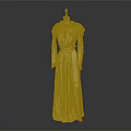 Elegant Cream Colored Long Dress with Lace Details Ruffled Collar Cuffs and Waist Belt