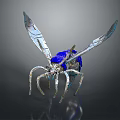 Mechanical Insect With Blue Body Silver Wings And Metallic Legs On Dark Background