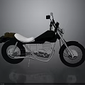 Classic Black and White Motorcycle with White Seat and Silver Frame on Shiny Floor