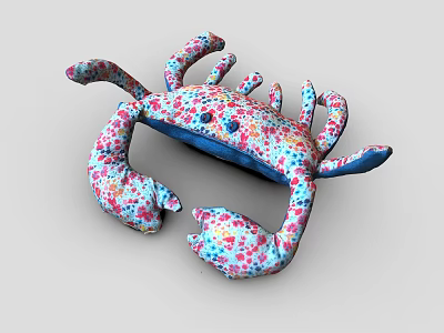 Crab Shaped Plush Toy with Blue Base and Colorful Floral Pattern Adorable Claws and Legs 3d model