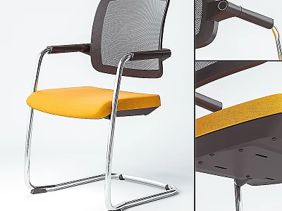 Modern Office Desk And Chair Set With Mesh Backrest Orange Seat And Metal Frame 3d model