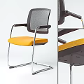 Modern Office Desk And Chair Set With Mesh Backrest Orange Seat And Metal Frame