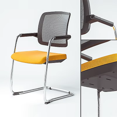 Modern Office Desk And Chair Set With Mesh Backrest Orange Seat And Metal Frame 3d model