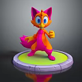 Cartoon Fox Like Creature Character With Vibrant Pink Orange Colors Standing On Circular Platform