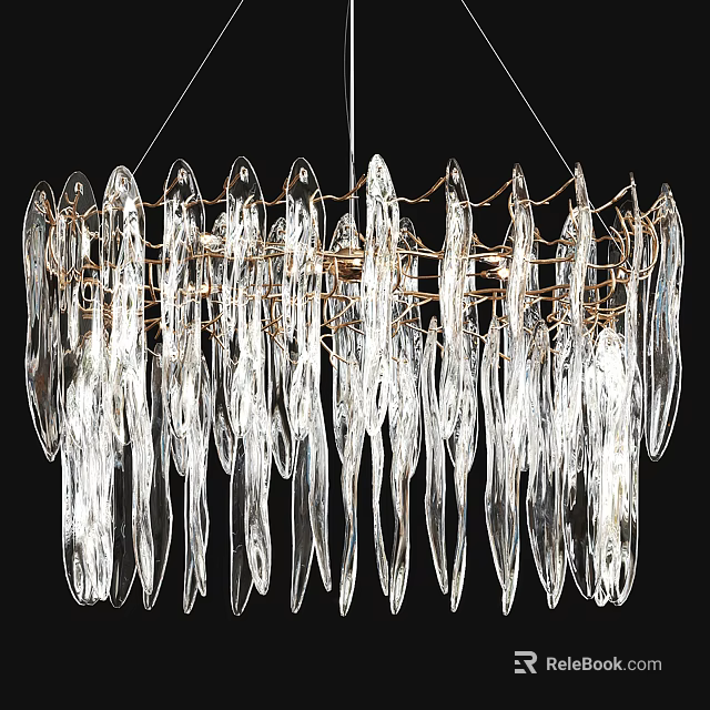 Modern Artistic Chandelier With Transparent Glass Elongated Elements And Metal Frame 3d model 