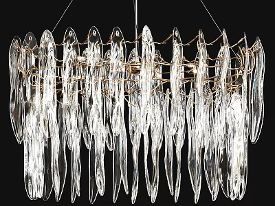 Modern Artistic Chandelier With Transparent Glass Elongated Elements And Metal Frame 3d model
