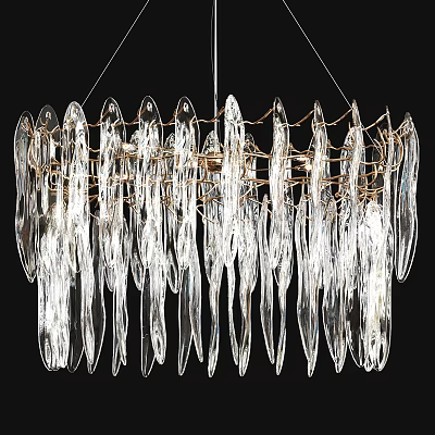 Modern Artistic Chandelier With Transparent Glass Elongated Elements And Metal Frame 3d model