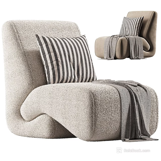 Light Gray Fabric Single Sofa With Black White Striped Pillow And Gray Throw Blanket 3d model 