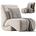 Light Gray Fabric Single Sofa With Black White Striped Pillow And Gray Throw Blanket