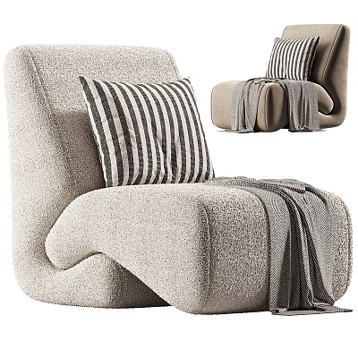 Light Gray Fabric Single Sofa With Black White Striped Pillow And Gray Throw Blanket 3d model