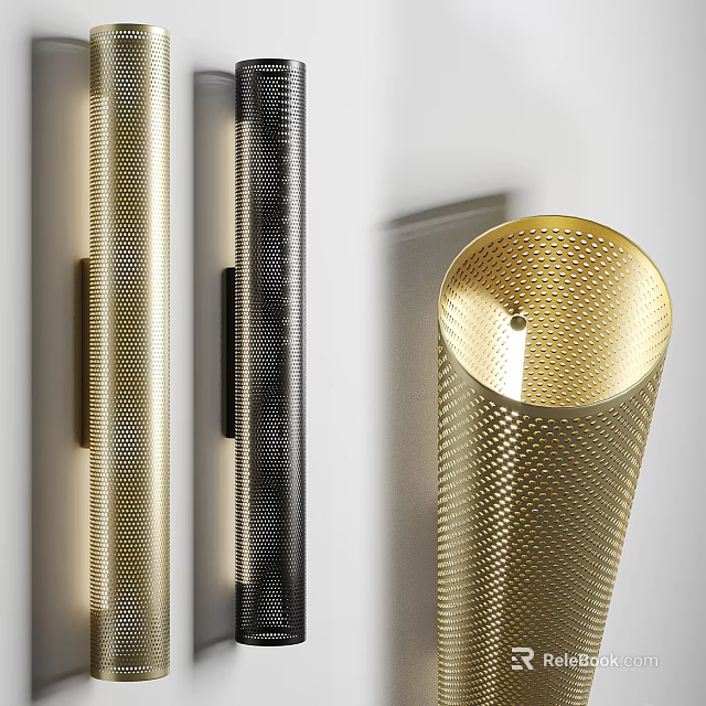 Modern Metal Wall Lamps With Perforated Design In Gold And Black 3d model 