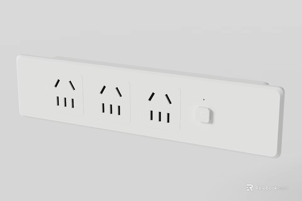Modern White Switch Panel With Three Power Sockets And Control Button 3d model 