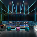 Modern KTV Interior Design With Blue Neon Lights Comfortable Sofa Seats And Decorative Elements 3d model