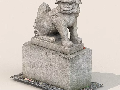 Traditional Stone Lion Statue Sitting On Pedestal With Small Stones 3d model