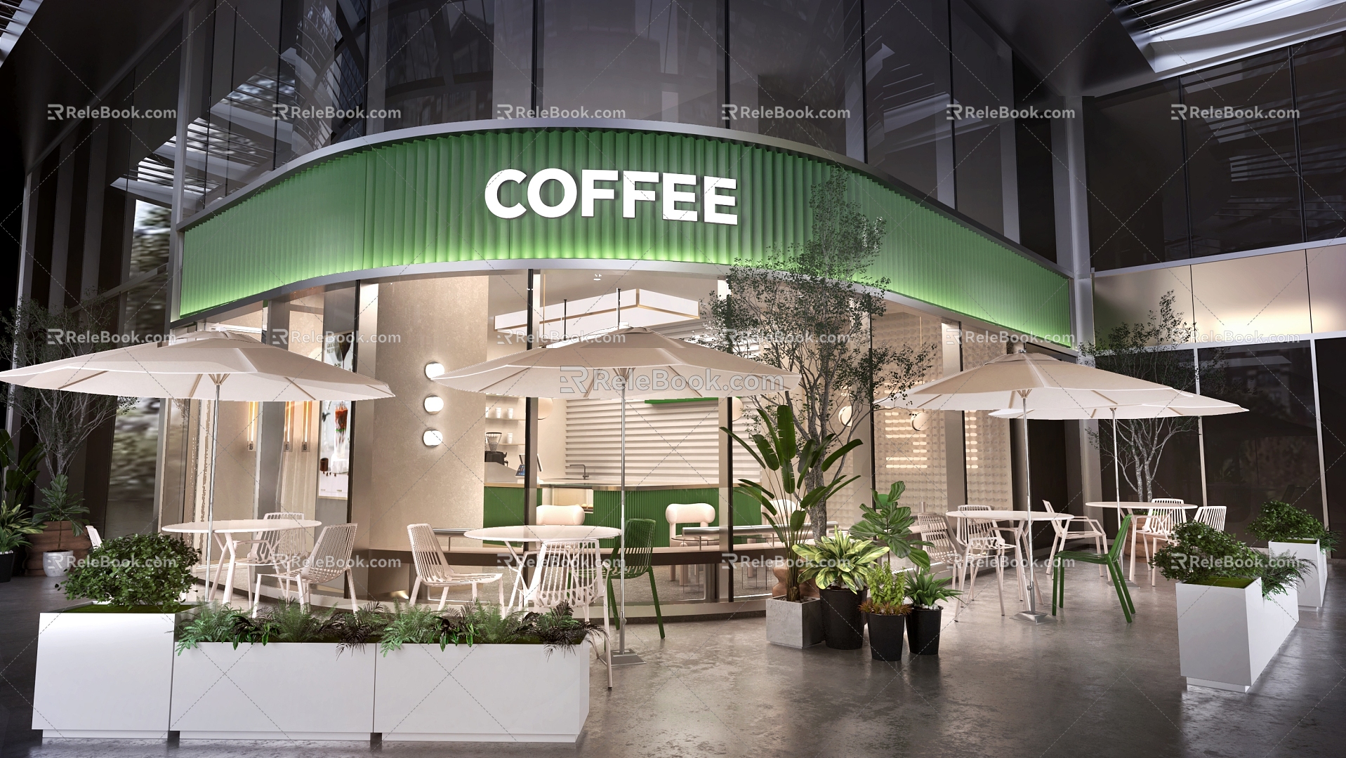 Light Luxury Coffee Shop with Door Head Outdoor Rest Area 3d model