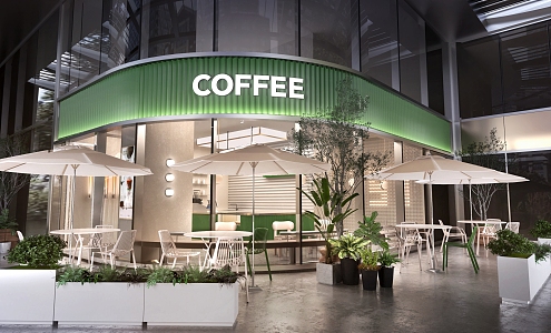 Light Luxury Coffee Shop with Door Head Outdoor Rest Area 3d model