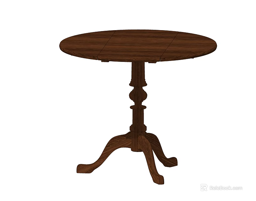 Classic Wooden Round Table with Pedestal Base and Curved Three Legs Design 3d model 