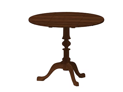 Classic Wooden Round Table with Pedestal Base and Curved Three Legs Design 3d model