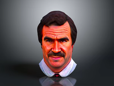 Cartoon Style Male Character Head With Dark Hair Mustache Shirt Tie And Gray Background Reflection 3d model