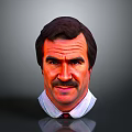 Cartoon Style Male Character Head With Dark Hair Mustache Shirt Tie And Gray Background Reflection