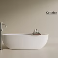 Cattelan White Freestanding Bathtub With Silver Faucet Tray And Minimalist Design