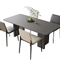 Modern Gray Dining Table and Chairs Set with Fruit Bowl and Plant Vase