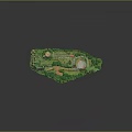Scenic Landscape Model With Greenery Circular Pond Paths And Tower Structure