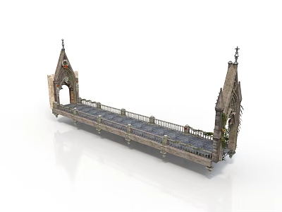 Gothic Architectural Bridge Design With Spires Arched Entrance And Decorative Railing 3d model